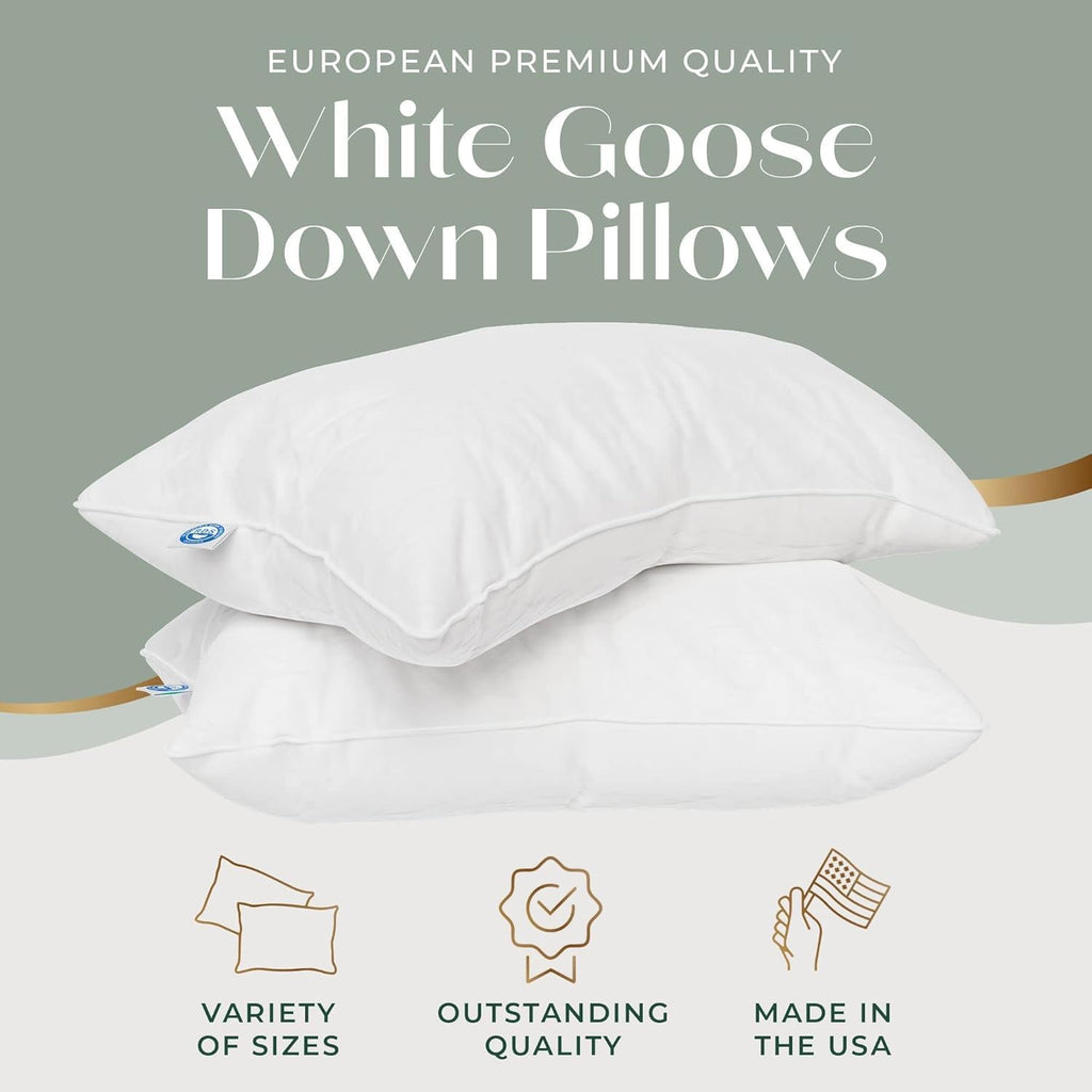 East Coast Bedding European Pure Down Pillow, 800 Fill Power, 400 Thread Count Cotton Sateen Shell, King Medium