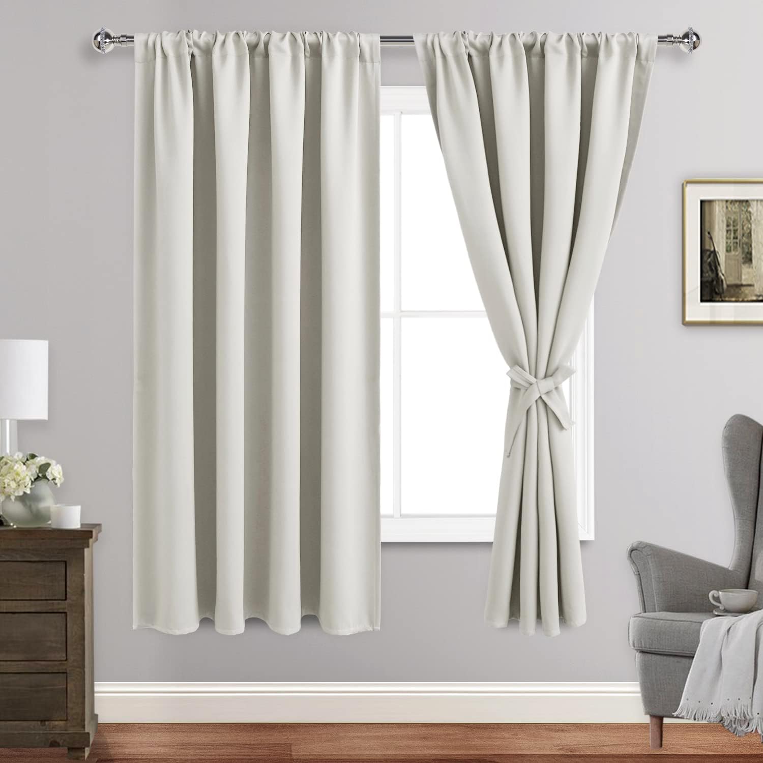 Jiuzhen Blackout Curtains for Bedroom - Thermal Insulated Room Darkening Noise Reducing, 52 x 63 Inch Length Curtains for Living Room, Set…