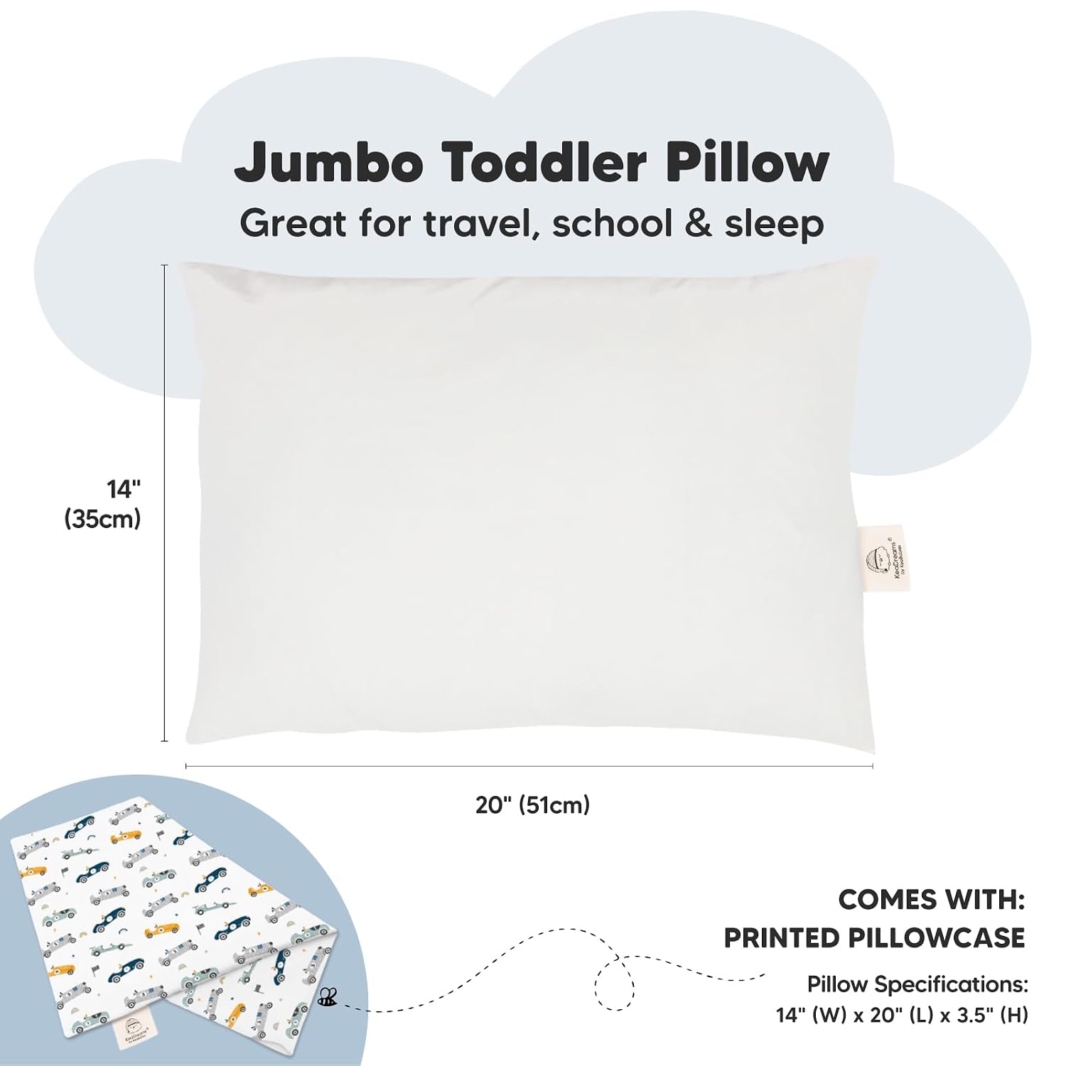 KeaBabies Toddler Pillow with Pillowcase, Jumbo 14X20 - Soft Organic Cotton Toddler Pillows for Sleeping - Machine Washable - Perfect for…