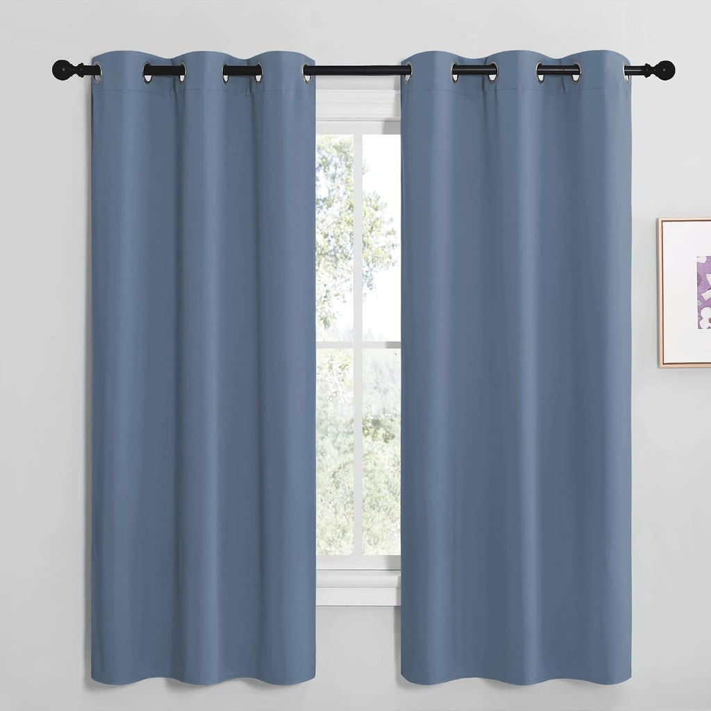 NICETOWN Short Curtains for Kitchen, Thermal Insulated Solid Grommet Blackout Window Treatment Curtain Panels for Loft, Cafe (Stone Blue…