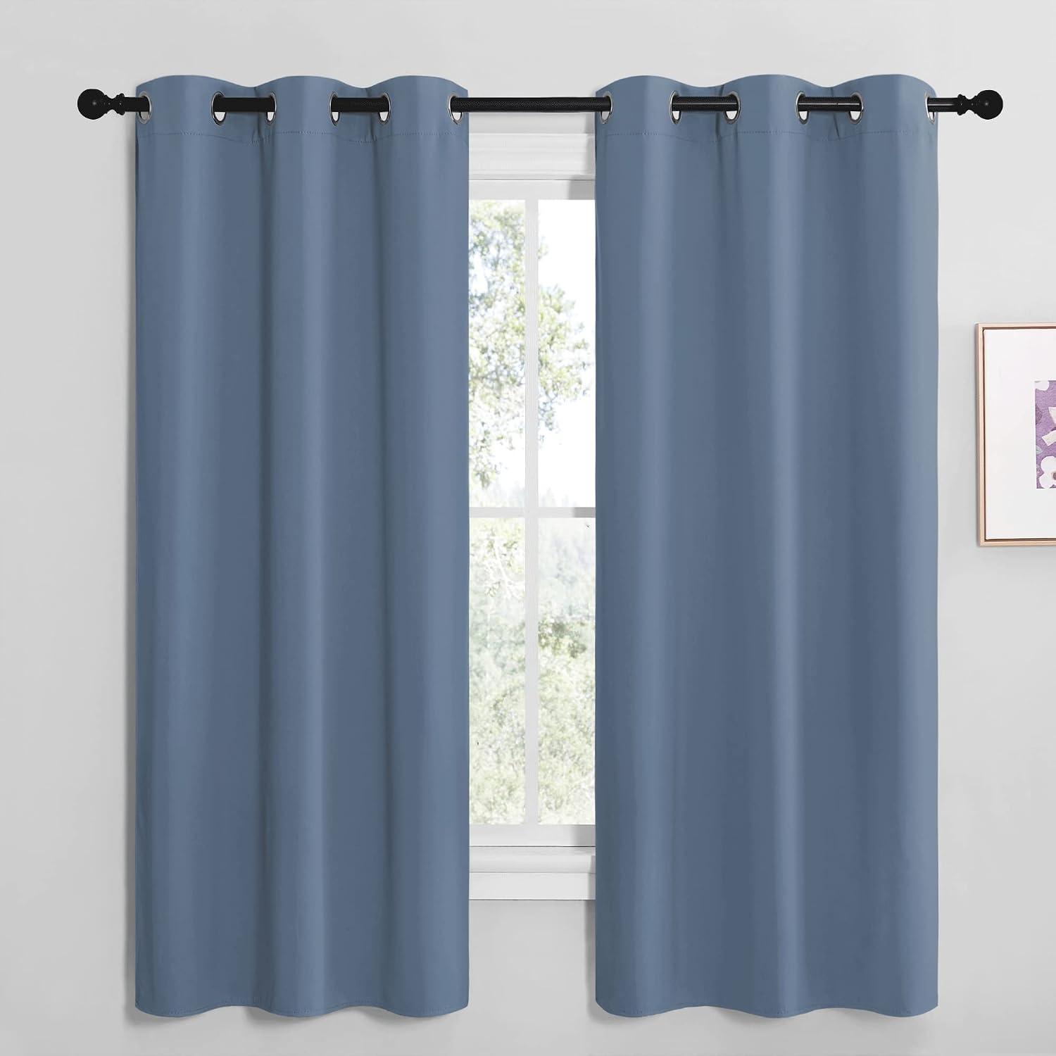 NICETOWN Short Curtains for Kitchen, Thermal Insulated Solid Grommet Blackout Window Treatment Curtain Panels for Loft, Cafe (Stone Blue…