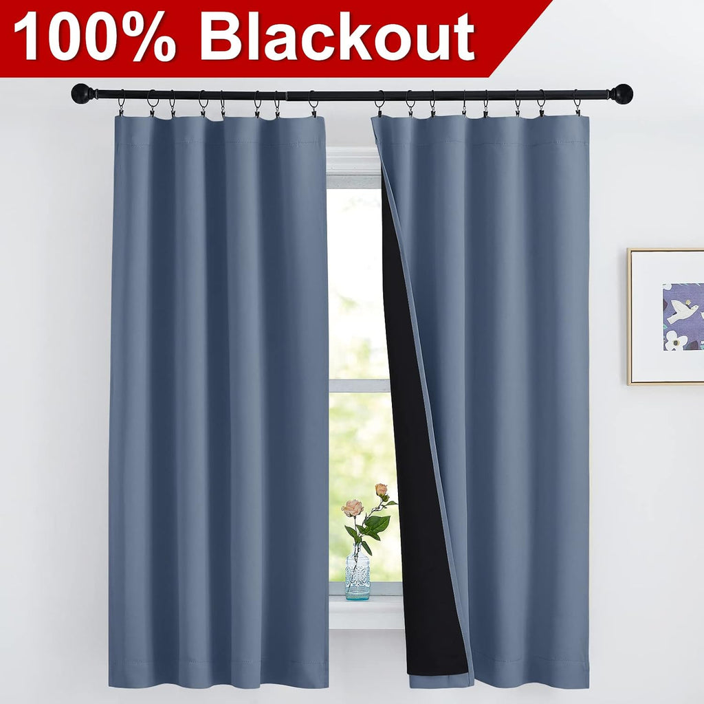 Nicetown 100% Blackout Curtains, Thermal Insulated Black Liner Panels for Nursery Room, Noise Reducing and Cold Blocking Drapes for Windows…