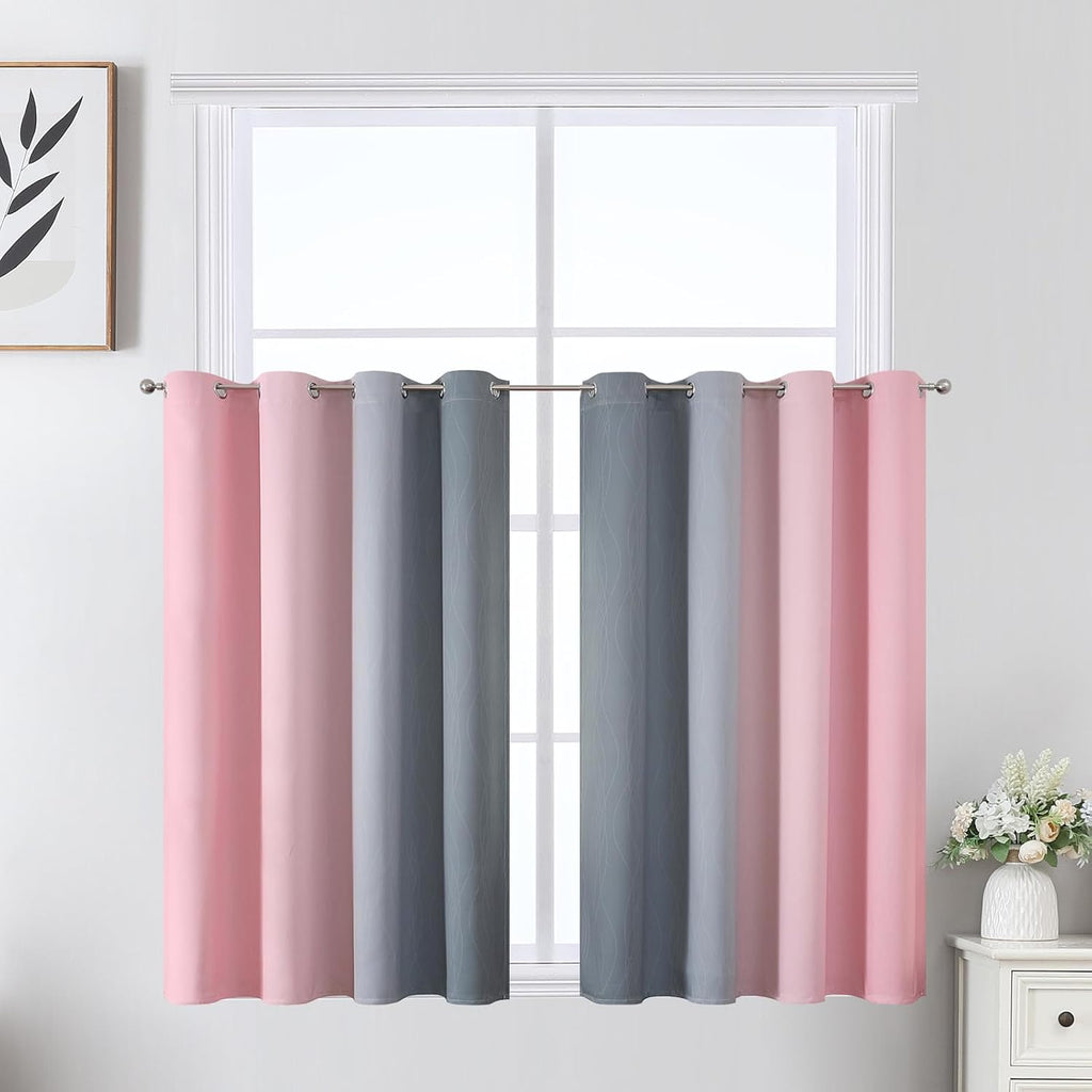 Estelartextiler Estelar Textiler Grey and Pink Ombre Short Blackout Curtains 36 Inch Long, Thermal Insulated Grommet Small Half Window Drap…
