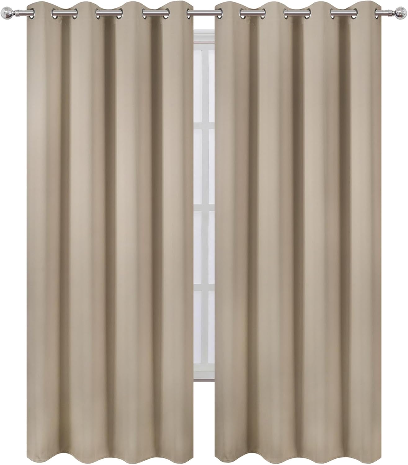 Lemomo Blackout Curtains 66 x 84 inch/Khaki Curtains Set of 2 Panels/Thermal Insulated Room Darkening Bedroom Curtains 84 inch silver