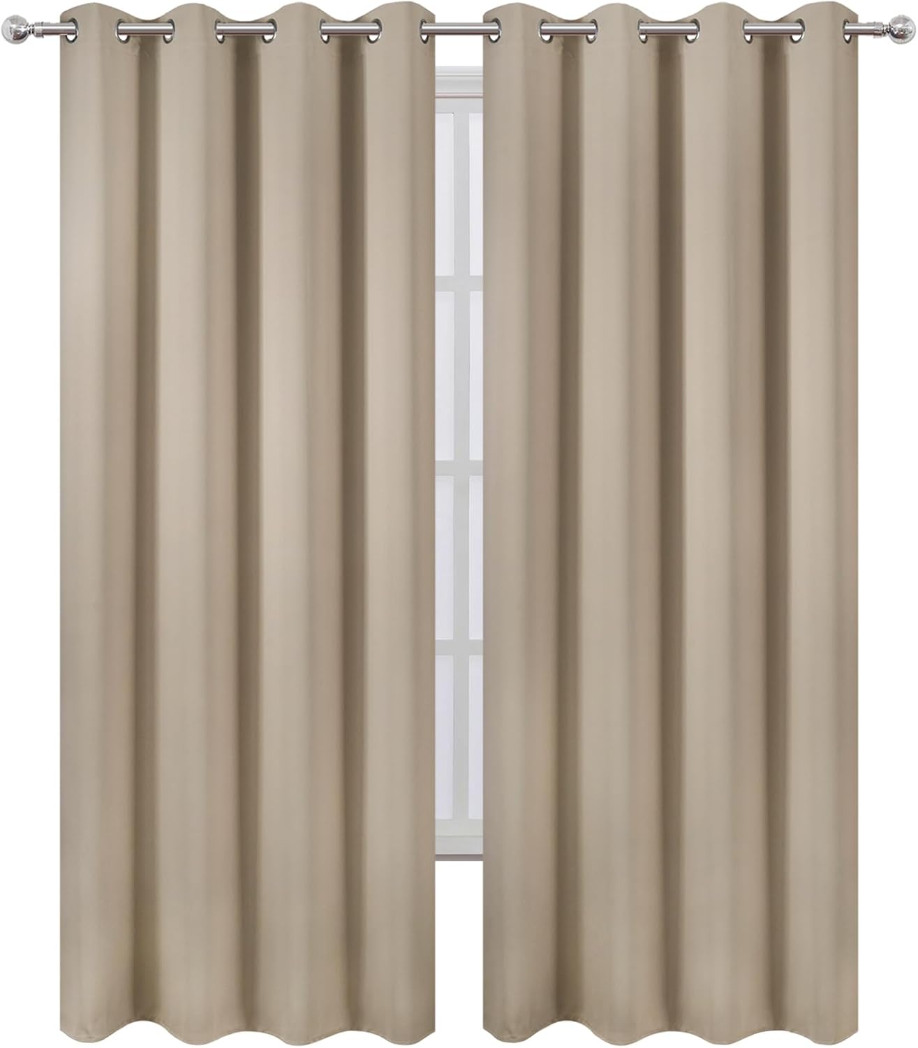 Lemomo Khaki Thermal Blackout Curtains/52 x 95 Inch/Set of 2 Panels Room Darkening Curtains for Bedroom 95 Inch silver