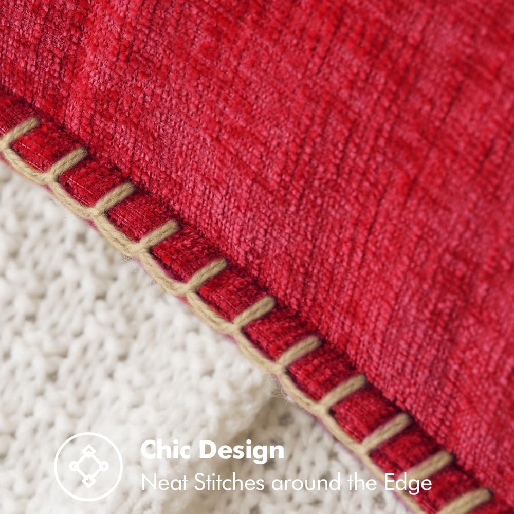 Miulee Pack of 2 Lumbar Throw Pillow Covers 12x20 Inch Red Farmhouse Decorative Pillow Covers with Stitched Edge Soft Chenille Solid Dyed P…