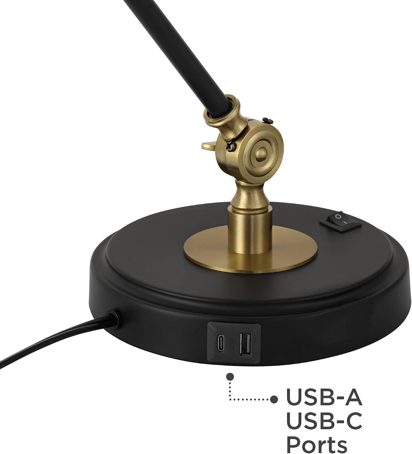 360 Lighting Wray 26 3/4" High Modern Adjustable Desk Lamp with USB Charging Ports A+C Painted Black Brass Metal Cone Shade for Living…