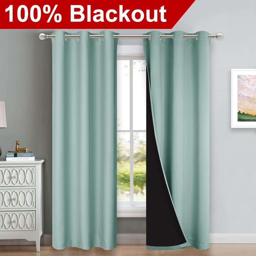 Nicetown Aqua Blue Blackout Curtains 84 inches Long, Full Light Blocking Drapes with Black Liner for Nursery, Thermal Insulated Draperies f…