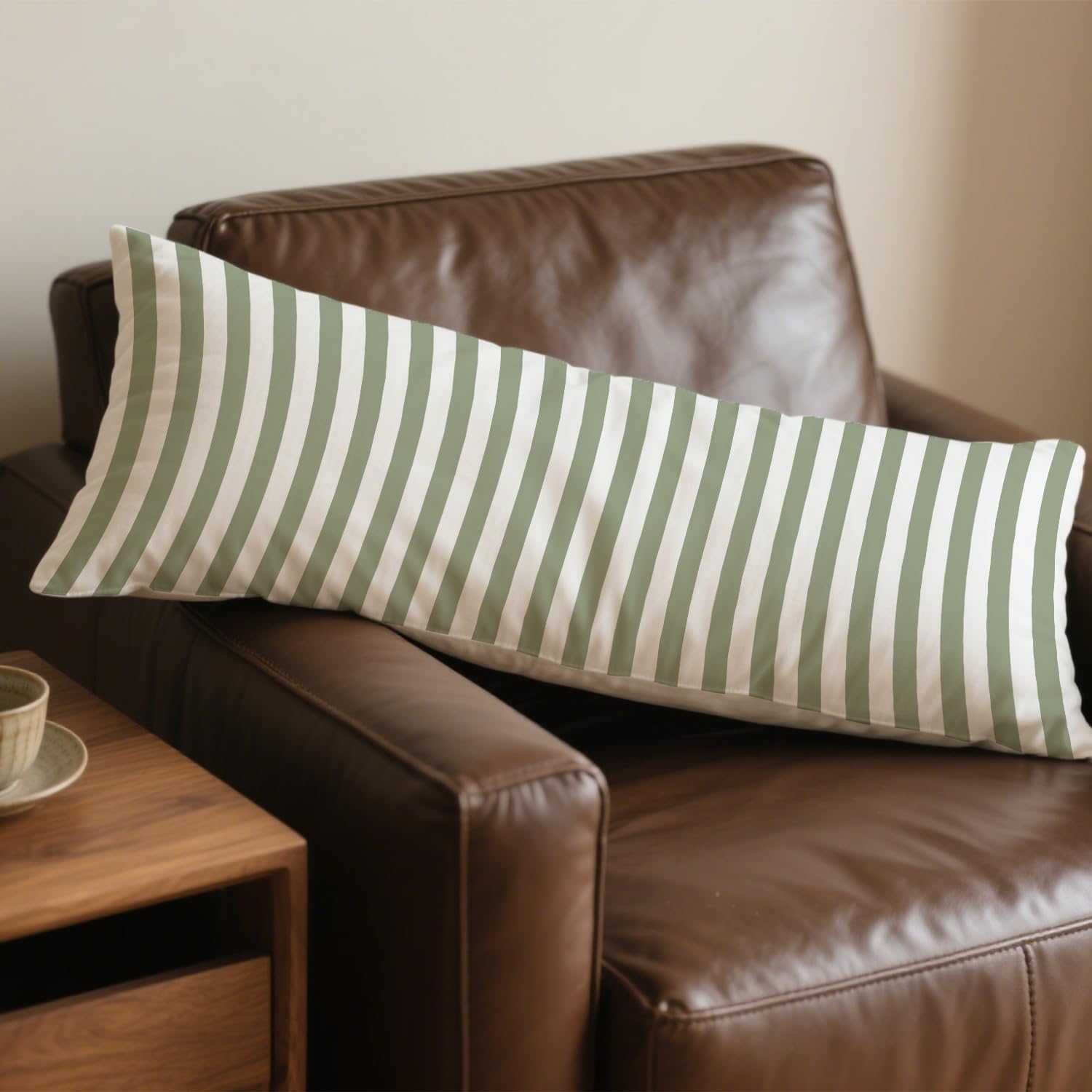 Sage Green Striped 20x54 Body Pillow Cover, Preppy Room Dorm Decor, Sage Green and White Line Decorative Long Body Pillow Cases for Bed…