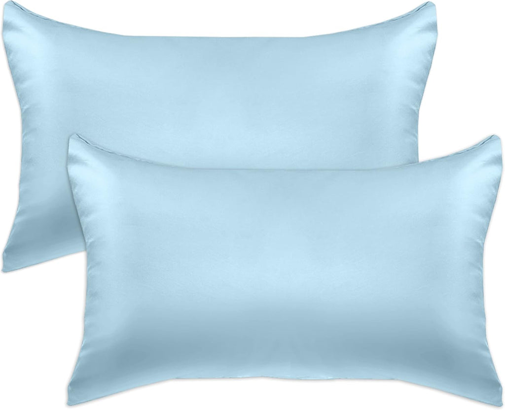 Elegantcomfort Elegant Comfort 2-Pack King Size Baby Blue Satin Pillowcase Set with Hidden Zipper Closure, 20" x 40" Blue