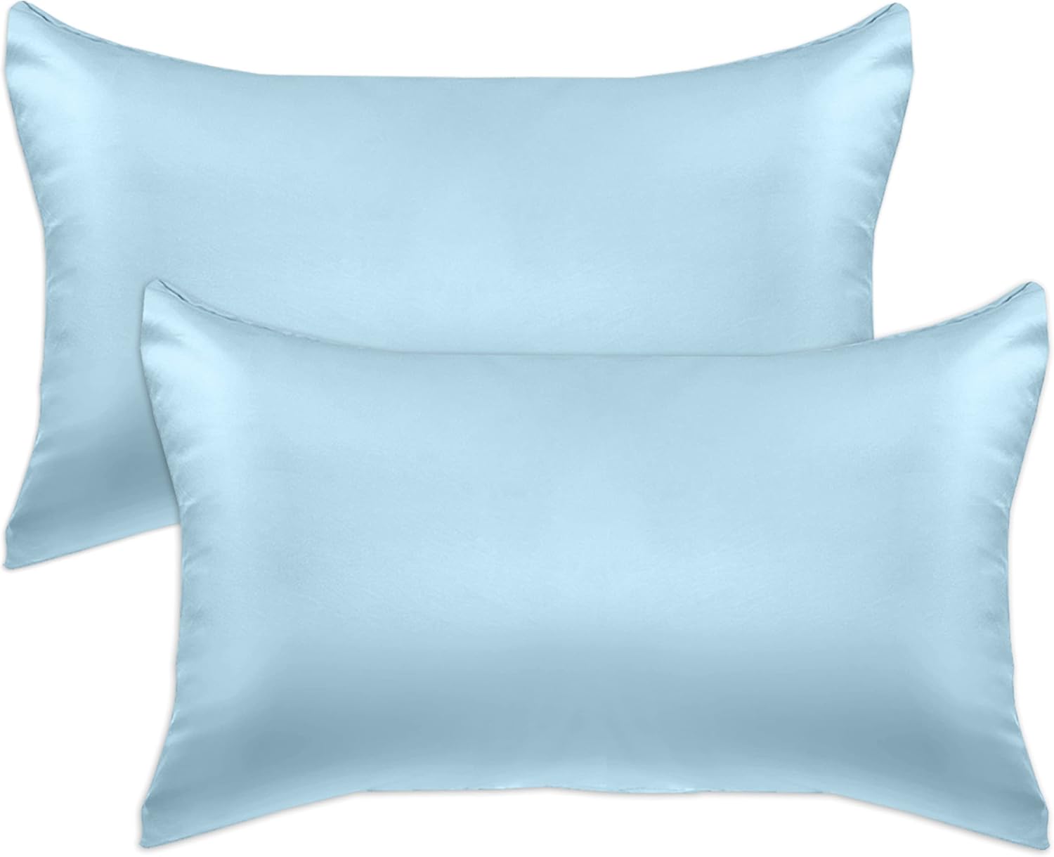 Elegantcomfort Elegant Comfort 2-Pack King Size Baby Blue Satin Pillowcase Set with Hidden Zipper Closure, 20" x 40" Blue