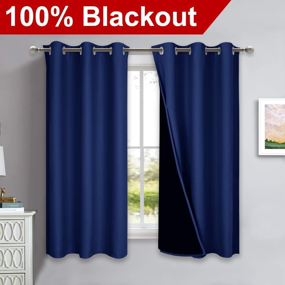Nicetown 100% Blackout Curtain Panels, Thermal Insulated Black Liner Curtains for Nursery Room, Noise Reducing and Cold Blocking Drapes for…