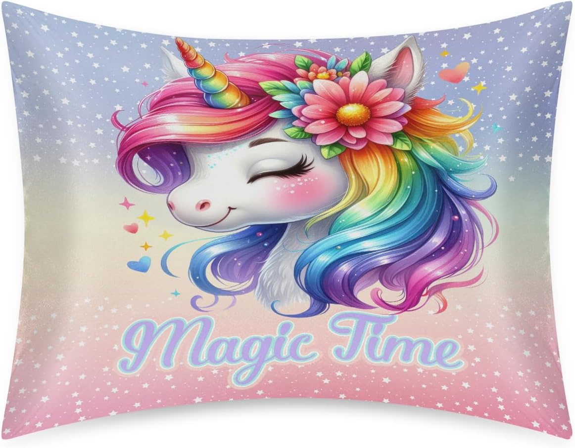 Unicorn Rainbow Animal Satin Silk Pillowcase for Hair and Skin Pillow Cases Standard Size Soft Silk Pillow Case with Envelope Closure…