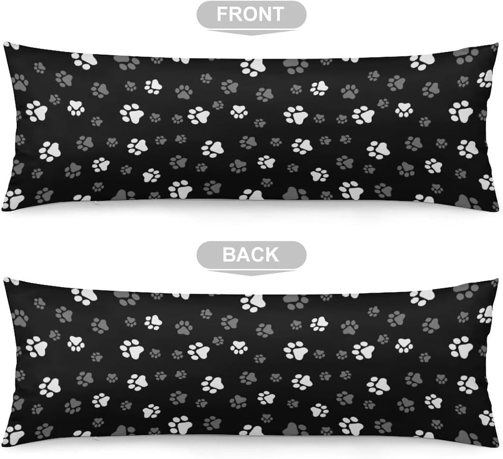 Body Pillow Cover Black White Grey Body Pillowcase Black White Grey Decorative Rectangle Long Pillow Cases Cute Animal Pet Footprint…