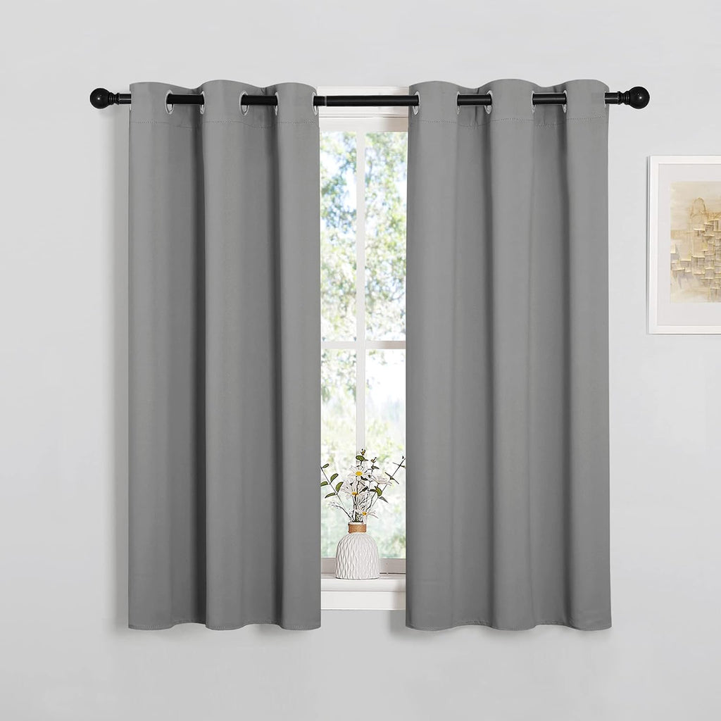 NICETOWN Silver Grey Blackout Curtain Panels for Bedroom, Thermal Insulated Grommet Top Blackout Draperies and Drapes for Basement (2…