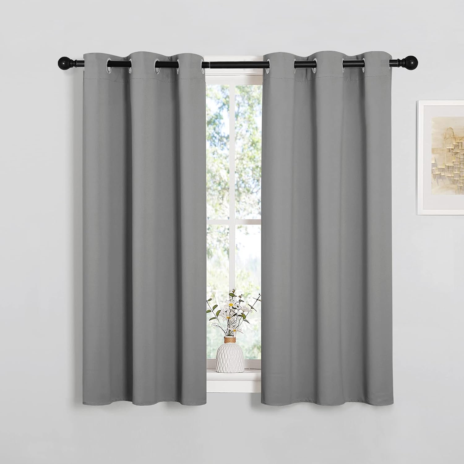 NICETOWN Silver Grey Blackout Curtain Panels for Bedroom, Thermal Insulated Grommet Top Blackout Draperies and Drapes for Basement (2…