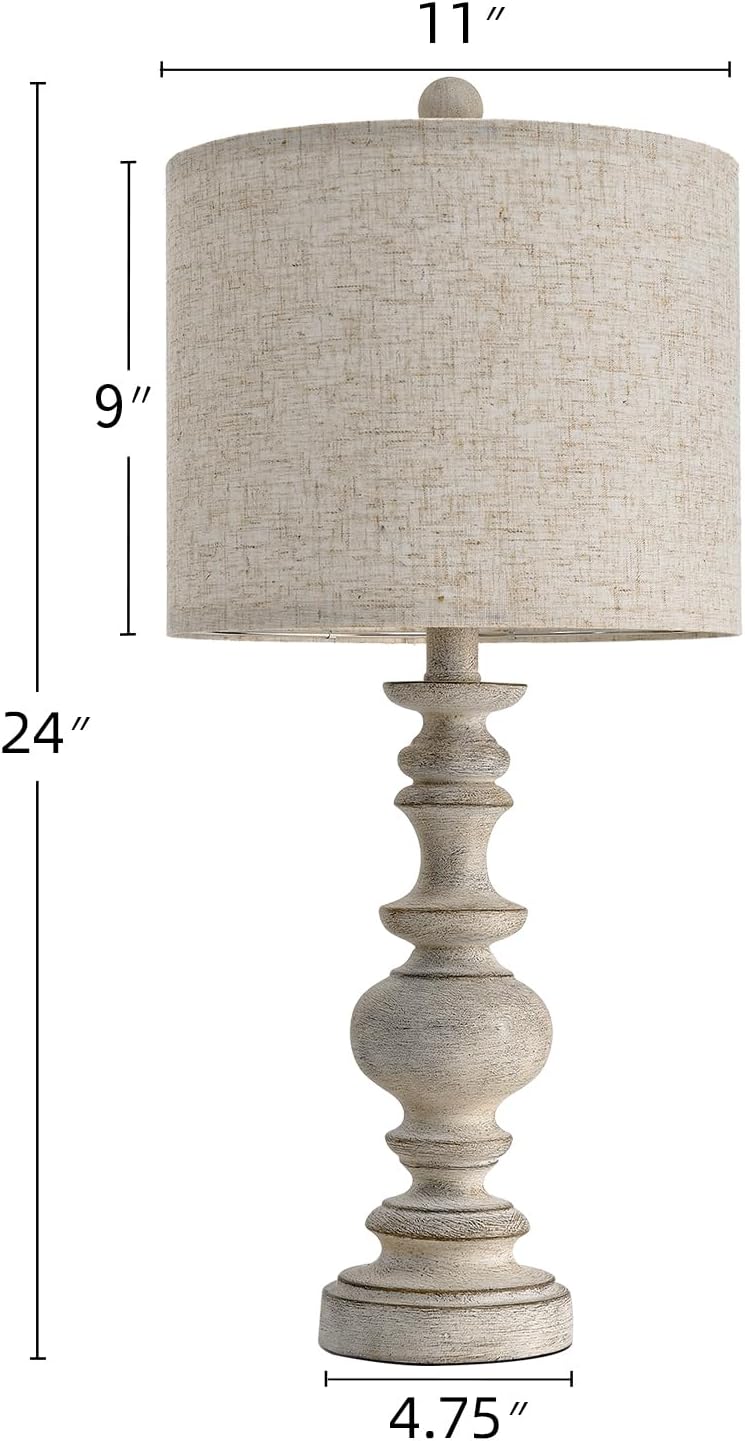BOBOMOMO 24" Farmhouse Retro Table Lamp Set of 2, Traditional Resin Lamps for Living Room Bedroom, Vintage Bedroom Lamps with Linen…