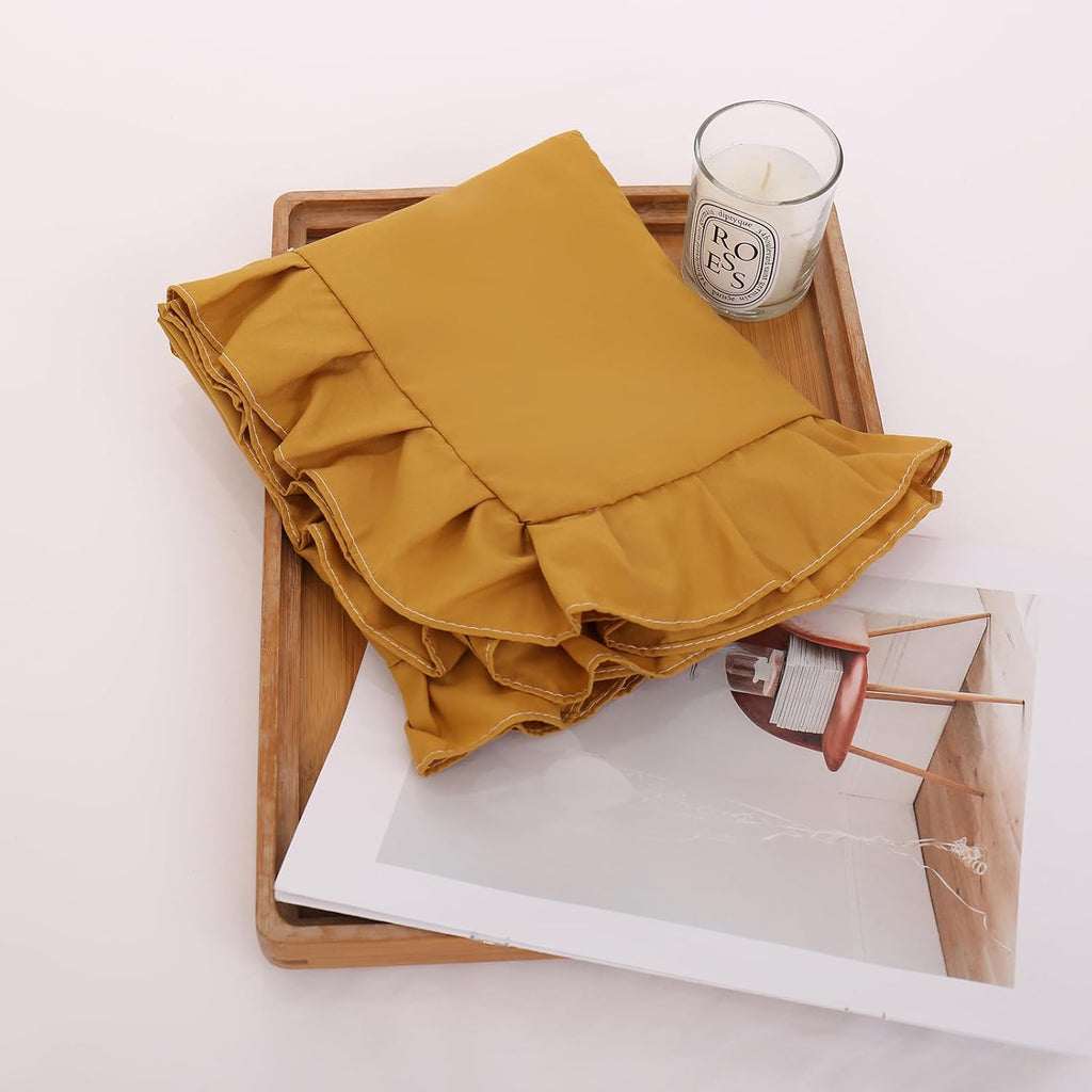 Merryword Mustard Yellow Pillowcases King Pillowcases Set of 2 Ruffle Pillow Shams Cute Pillow Covers Solid Ruffled Fringe Design Yellow Sh…
