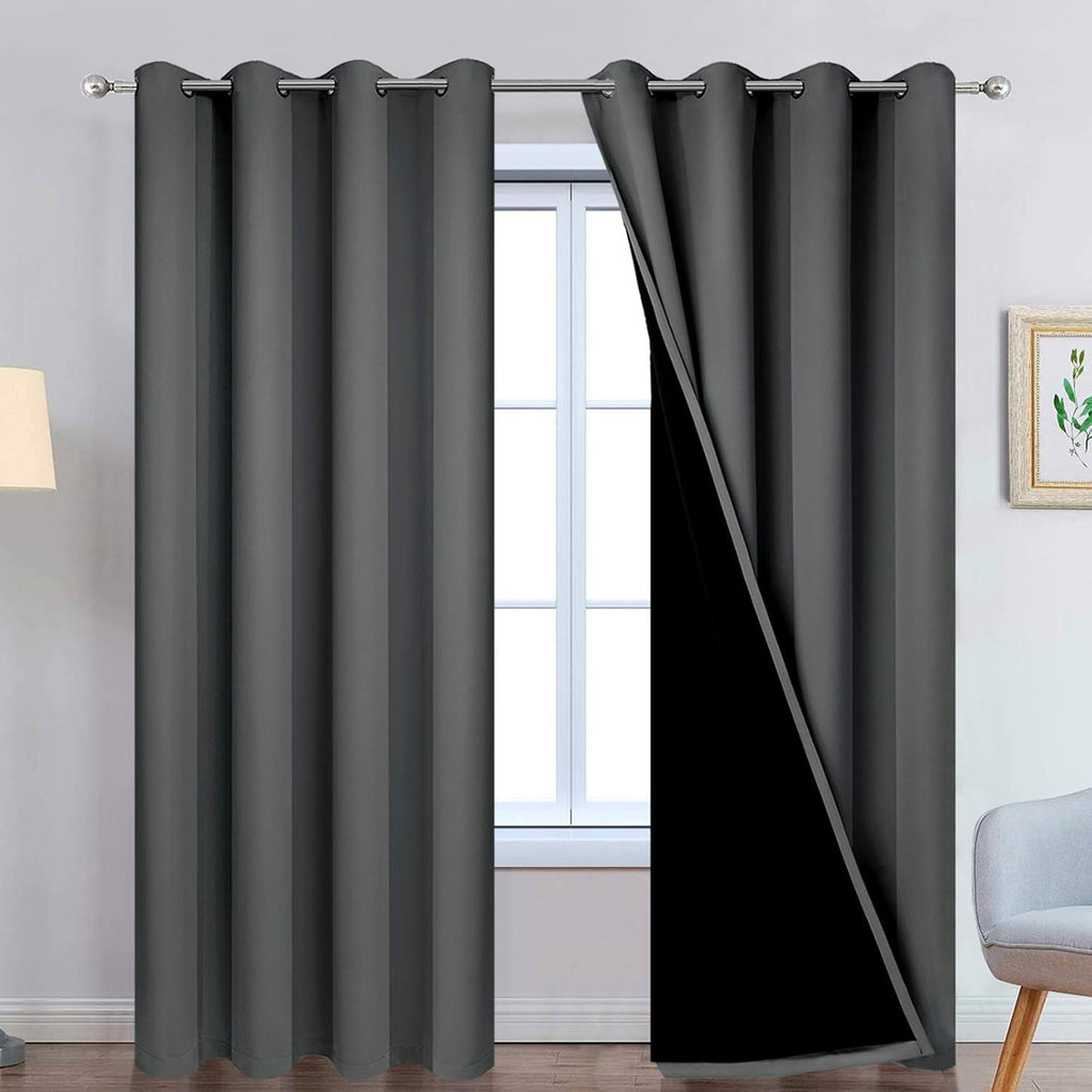 Yakamok Dark Grey Full Shade Curtain Panels, Heavy Duty Lined Curtains 84 Inches Long, Thermal Insulated Room Darkening Curtains with Black…