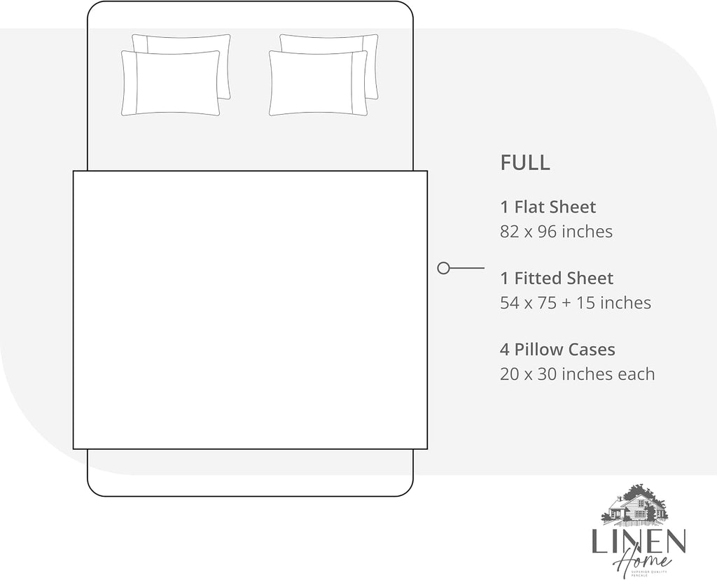 Linenhome Linen Home 6 Piece Full Cotton Sheet Set, 100% Cotton Percale, 4 Pillowcases, Deep Pocket with All Around Elastic Sheet, Crisp Br…
