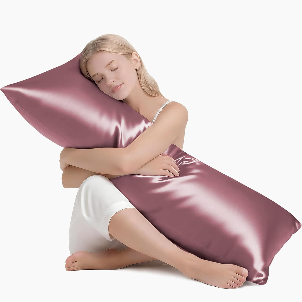 MR&HM Satin Body Pillow Cover, Soft and Breathable Body Pillow Case with Envelope Closure, Cooling and Silky Long Pillowcase for Hair and…