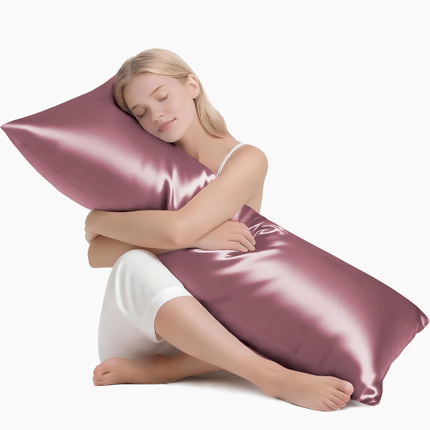 MR&HM Satin Body Pillow Cover, Soft and Breathable Body Pillow Case with Envelope Closure, Cooling and Silky Long Pillowcase for Hair and…