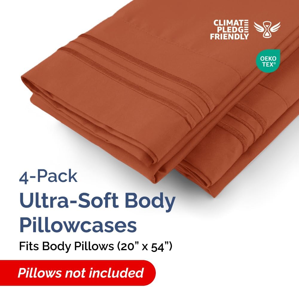 Body Pillowcases Set of 4-20x54 Long Body Pillow Case - Soft Body Pillow Cover for Sleeping & Side Sleepers - Comfy, Breathable & Fade…