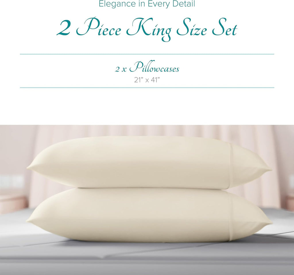 Carressa Linen Luxury Egyptian Cotton King Pillow Cases Set of 2-800 Series Tulips Collection Pillowcases for Sleeping (Ivory), Soft…
