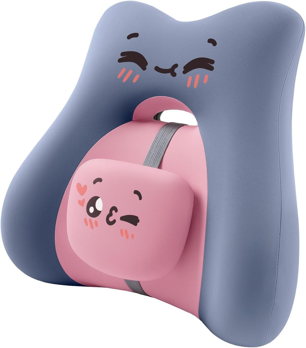 Bebas Lumbar Support Pillow for Car & Office Chair - Ergonomic Back Support Cushion with Adjustable Memory Foam Bolster, Cute Cartoon Desig…