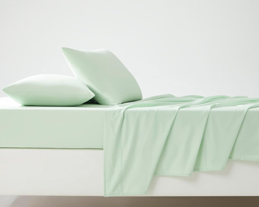 Linen Closet 3 Pcs 100% Cotton Twin Sheets Set, Sage Green, 400 Thread Count, Percale Weave, Deep Pocket Fitted Sheet, Fits Up To 18"…