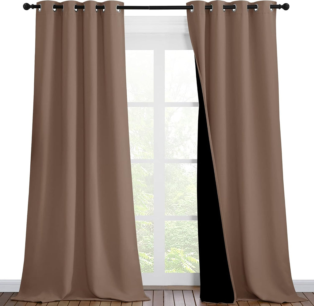 Nicetown Room Warming Complete Blackout Shades for Large Window Door, 100% Blackout Window Curtain Panels with Black Lined, 46 inches Width…