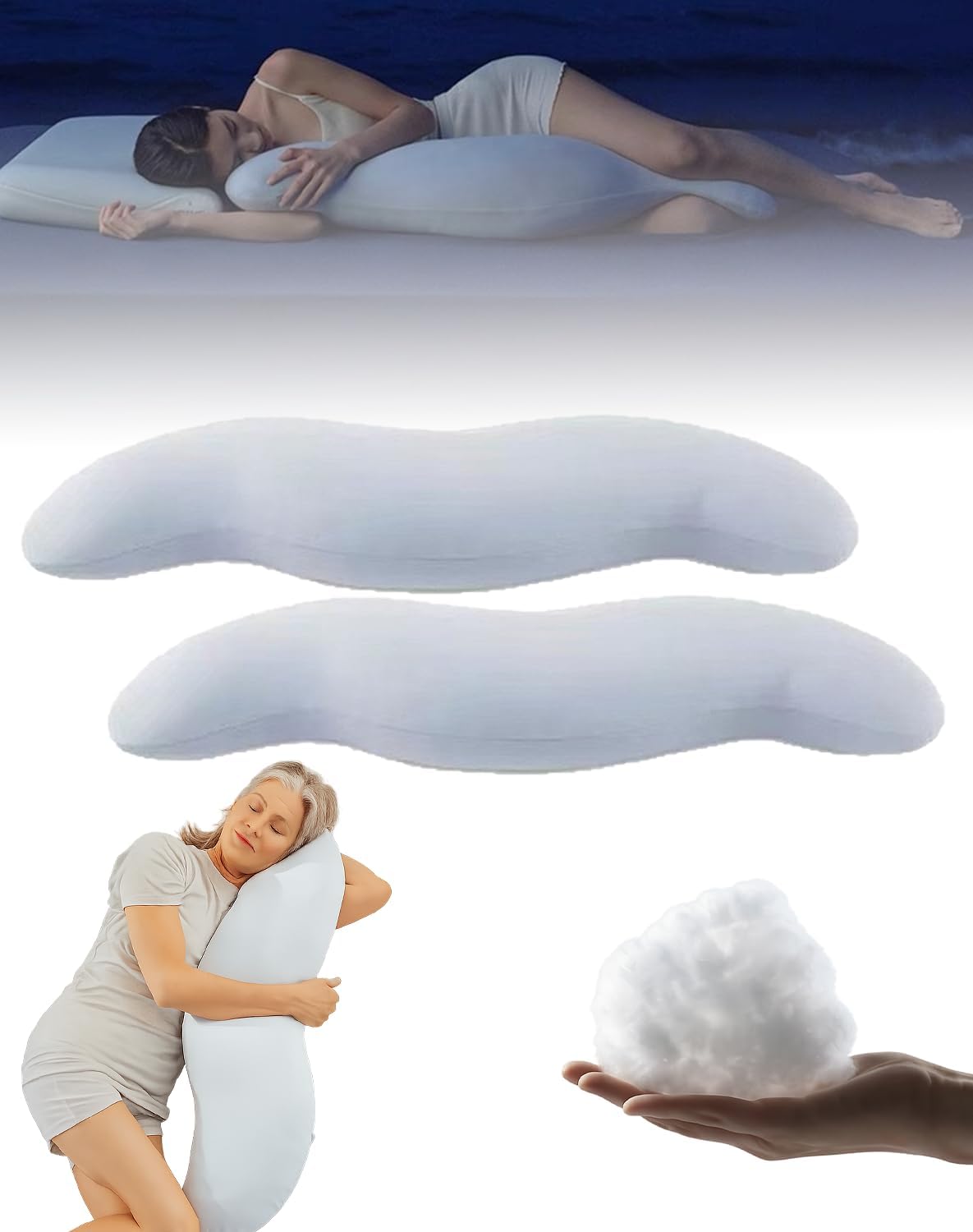 Monkpear Body Cooling Pillow, Double Wave Curve Side Sleeper Pillow, Ergonomic, Cooling Side Sleeper Body Pillow, Pea Pod Shape Long Pillow…