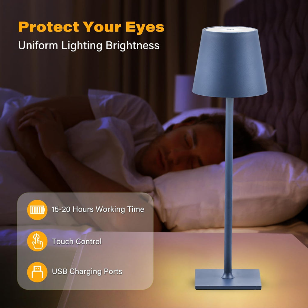 CHLORANTHUS 2 Pack Cordless Table Lamps, 3 Colors Stepless Dimming, 5000mAh Rechargeable Battery LED Desk Lamp for Bedroom/Couple…
