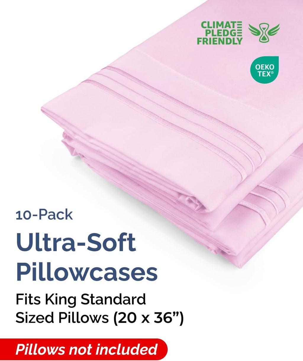 King Standard Pillow Cases Set of 10 - Ultra Soft Hotel Quality Pillowcase Covers - Comfy & Wrinkle Free - Shrink & Fade Resistant…