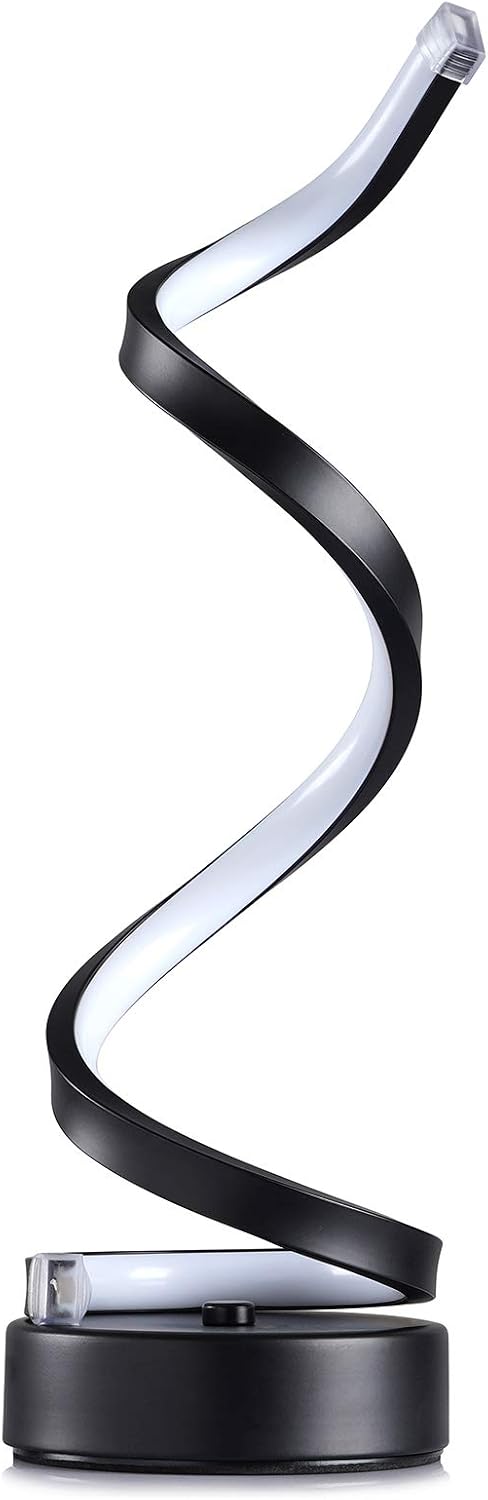 NUÜR Classic Spiral LED Table Lamp Black, Dimmable Metallic Bedside Lamp with Touch Controller, 3 Colour Temperature, 15.8 Inch Height…