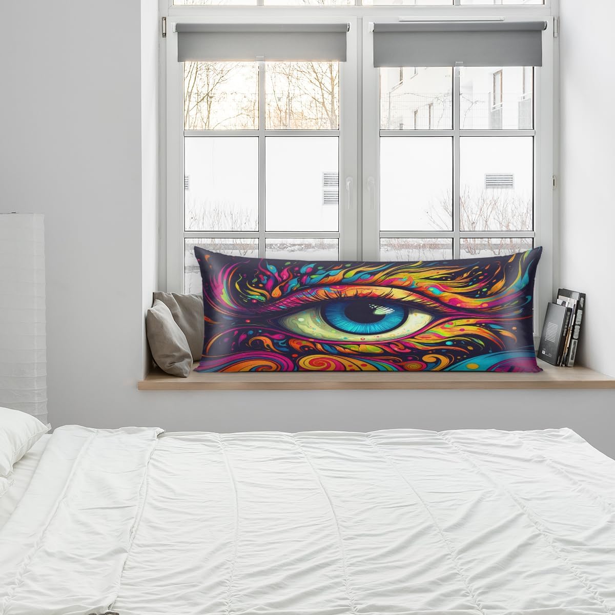 Evil Eye Body Pillow Covers Decorative Soft Bedding Satin Pillowcase with Zipper Closure Cooling Breathable Long Pillow Case-21"x 54"