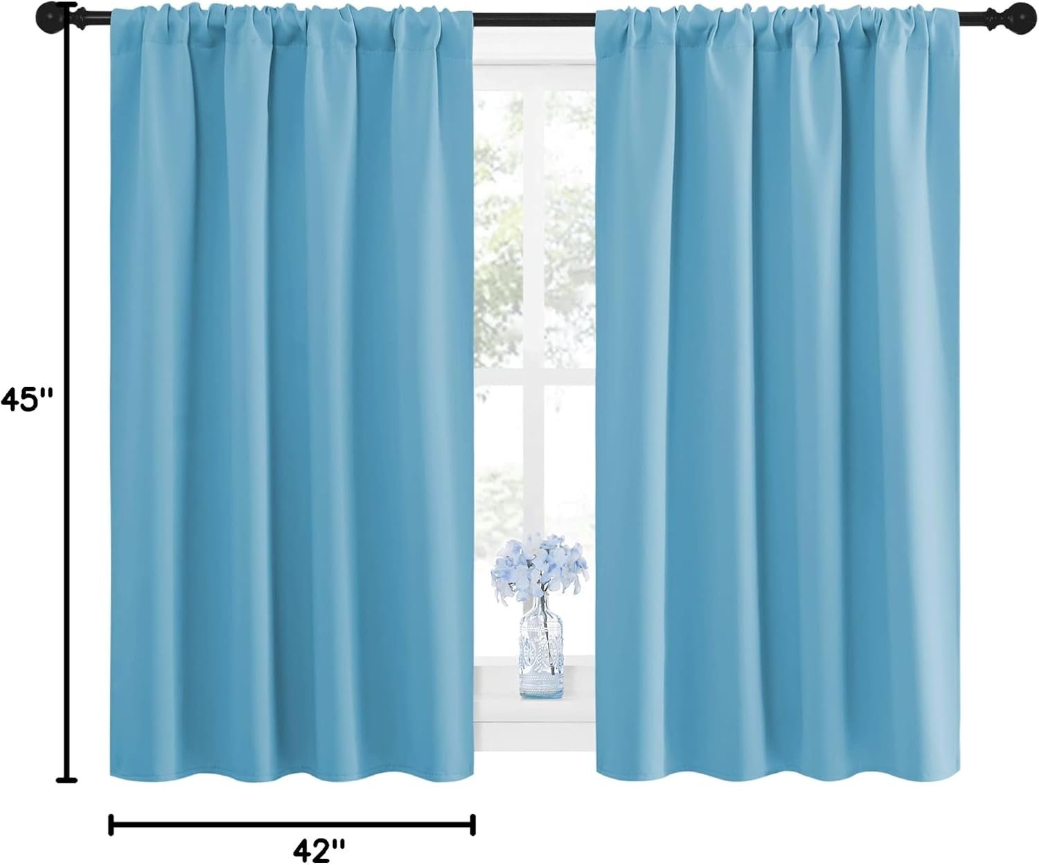 NICETOWN Kitchen Window Blackout Curtain Panels - Energy Saving Window Covering Thermal Insulated Rod Pocket Drapes for Basement(Teal…
