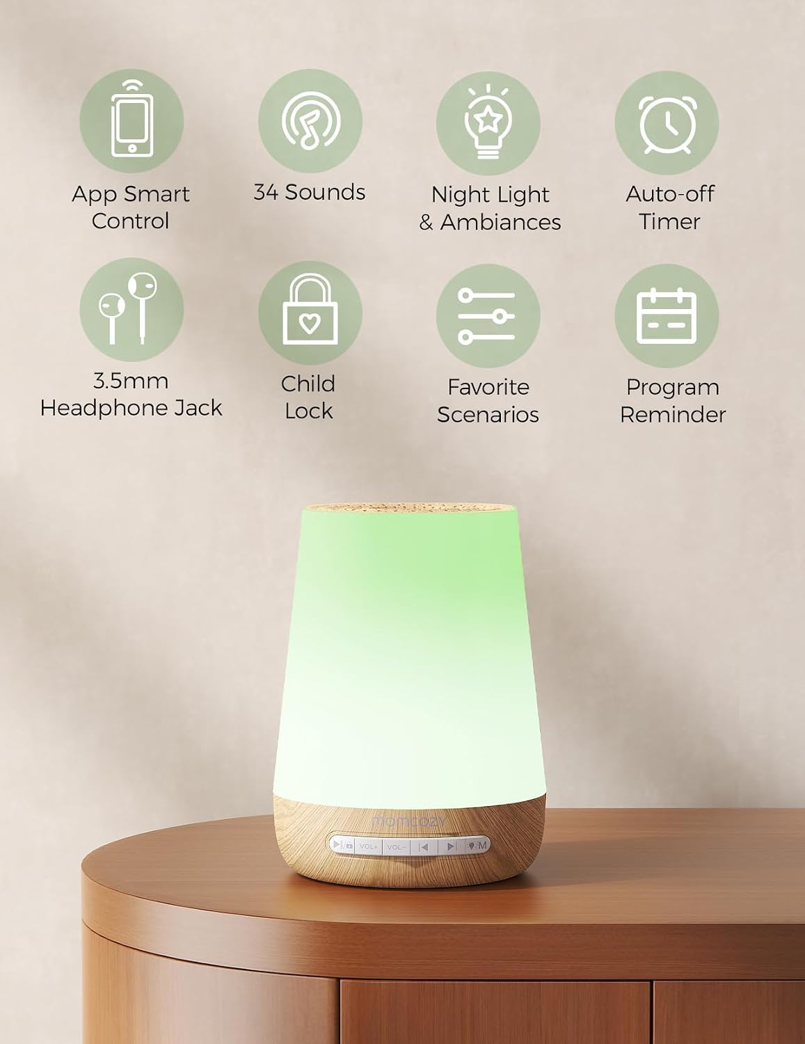 Baby Sound Machine, Momcozy White Noise Machine for Baby Sleeping with Night Light, Toddler Sleep Trainer with 34 Soothing Sounds, Timer…