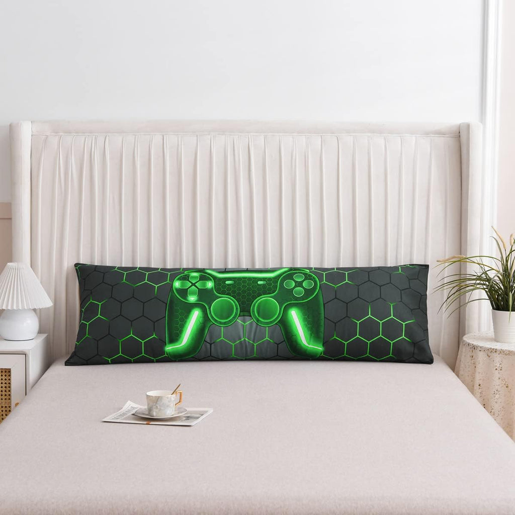 Ntbed Gaming Body Pillow Cover Gamer Microfiber Pillowcase with Envelope Closure for Kids Boys Adults,(20"x54", Green) 54 inches cotton Green