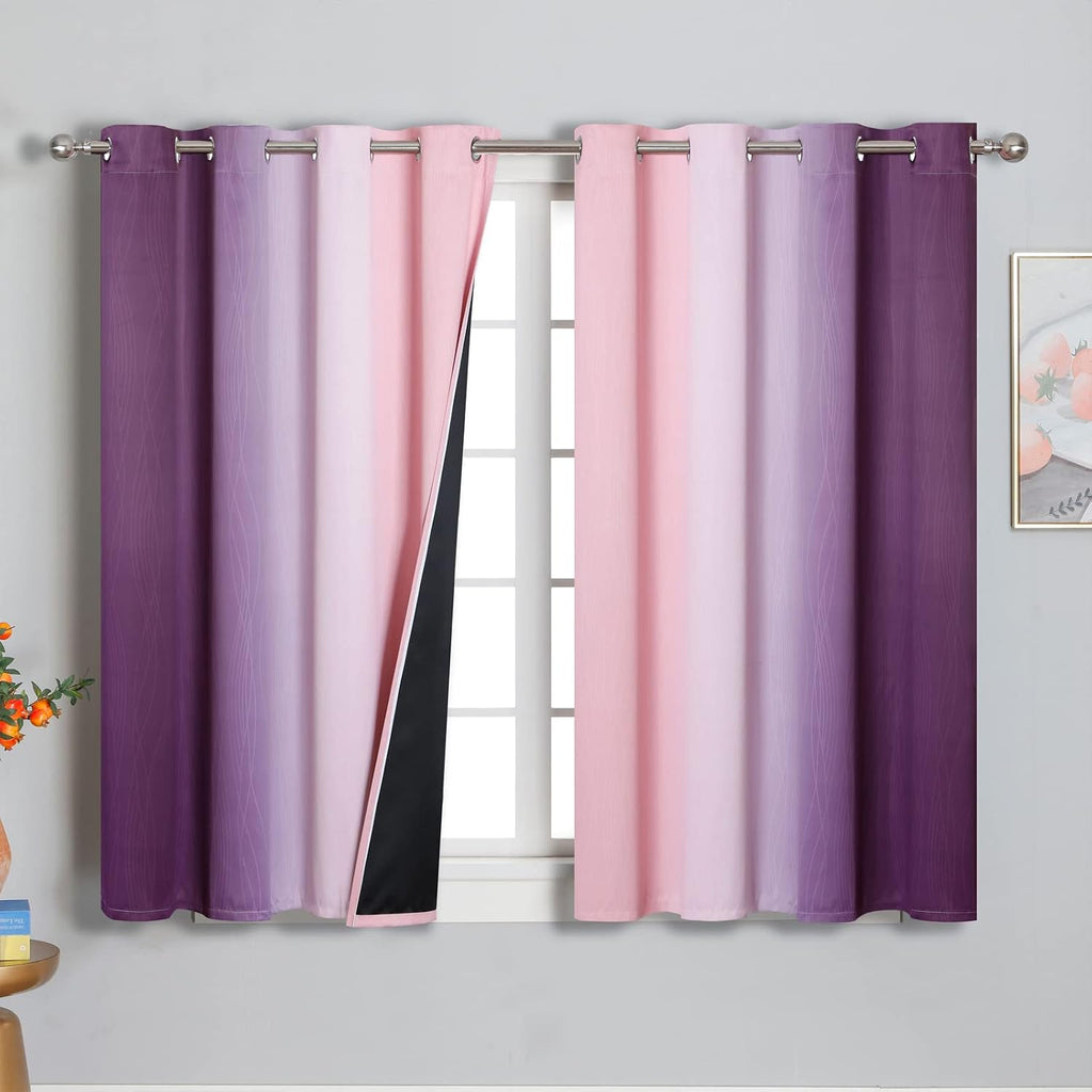 Estelartextiler Pink and Purple Curtains 54 Inch Length 2 panels, Full Light Blocking Ombre Blackout Curtains for Kids Room, Thermal Insula…