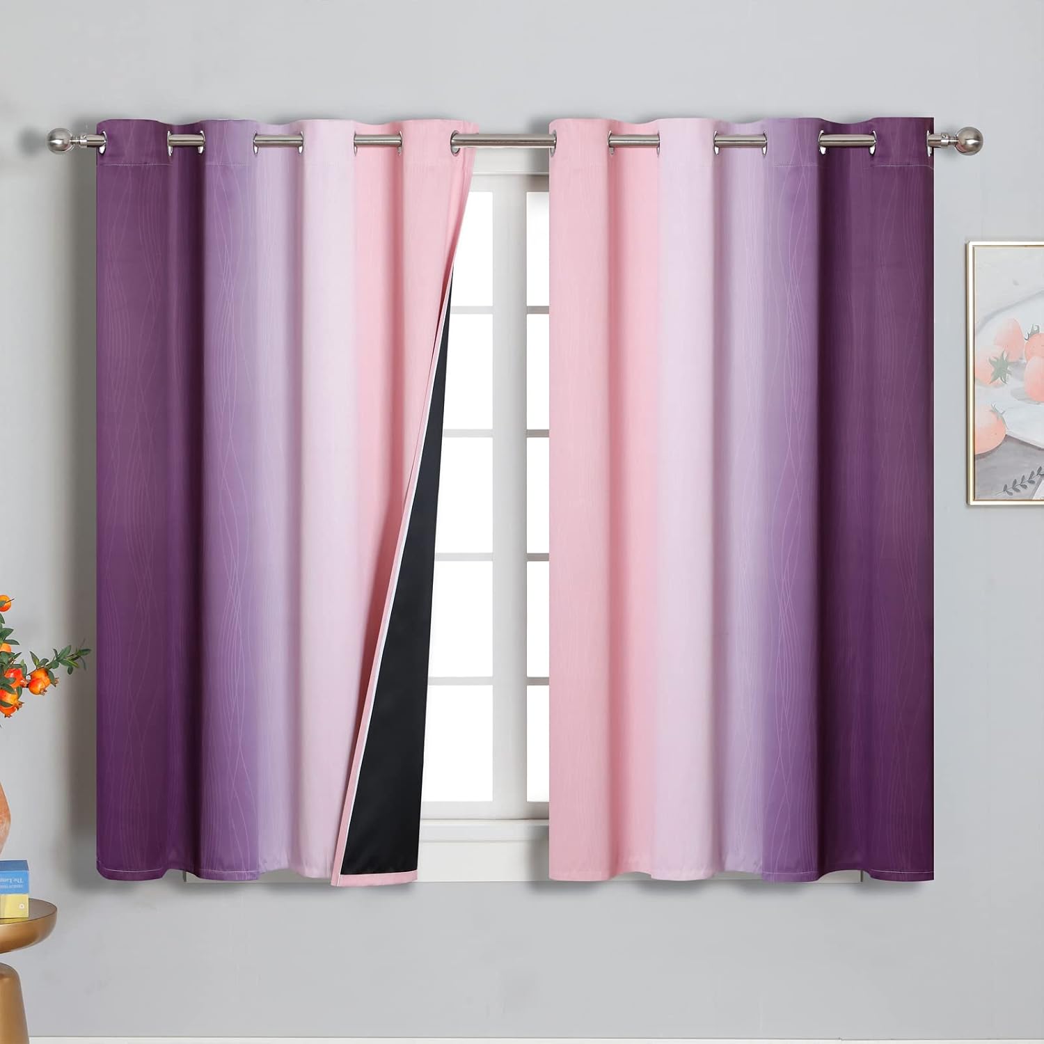 Estelartextiler Pink and Purple Curtains 45 Inch Length 2 panels, Full Light Blocking Ombre Blackout Curtains for Kids Room, Thermal Insula…
