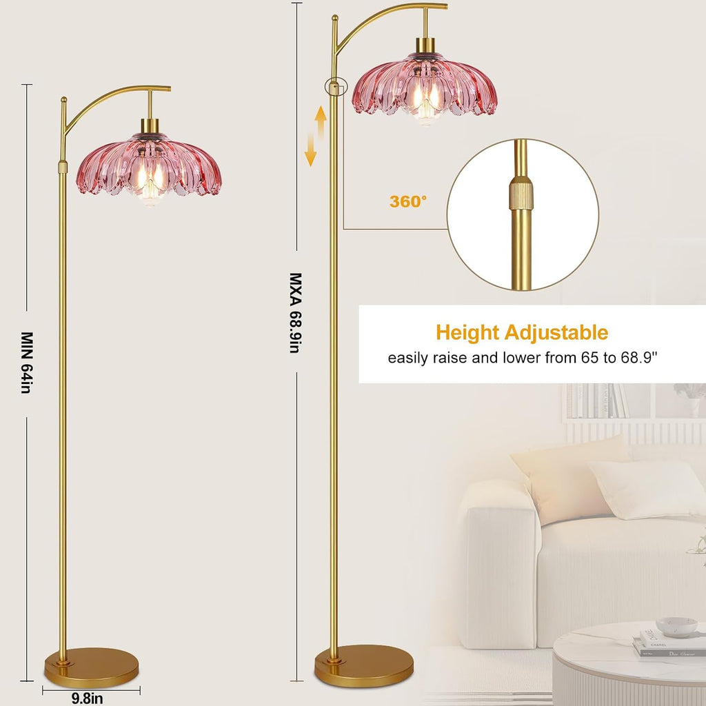 QIYIZM Pink Floor Lamp for Living Room, Bedroom, Gold Dimmable Standing Lamp with Remote, Mid Century Modern Brass Tall Lamp Boho Floor…