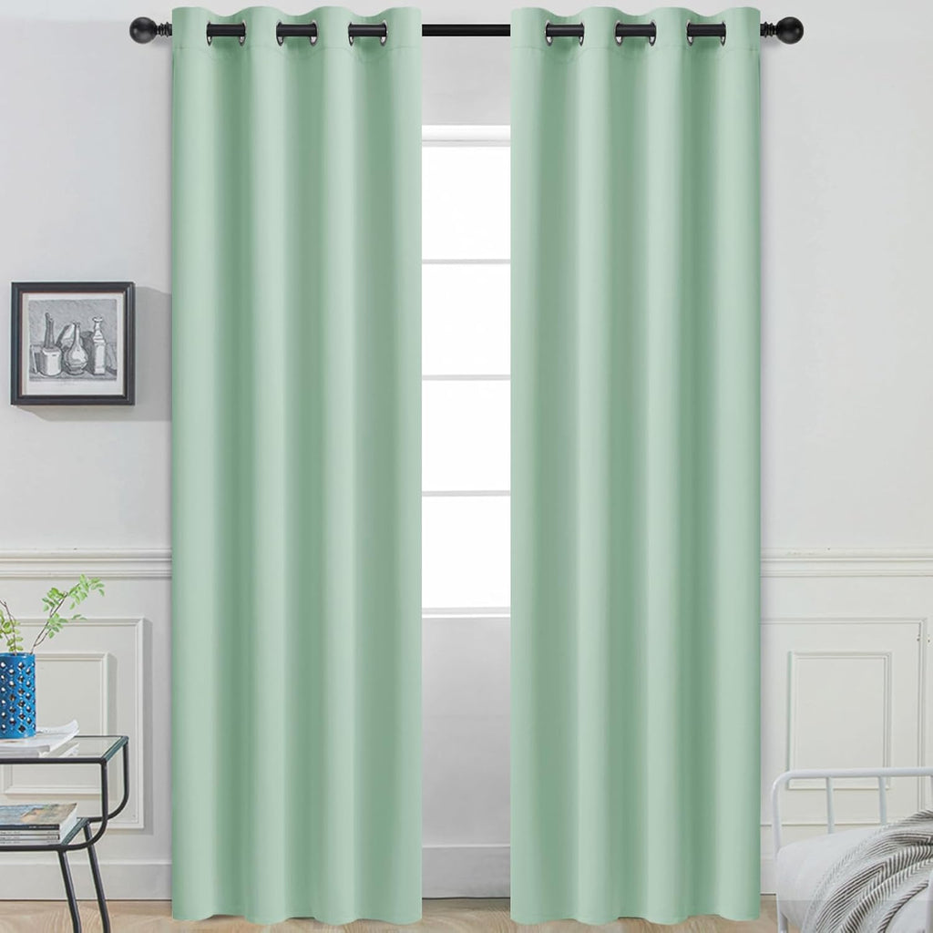 Yakamok Green Curtains 84 Inches Length Blackout Curtain for Bedroom-Light Sage Green Room Darkening Thermal Insulated Grommet Drapes…