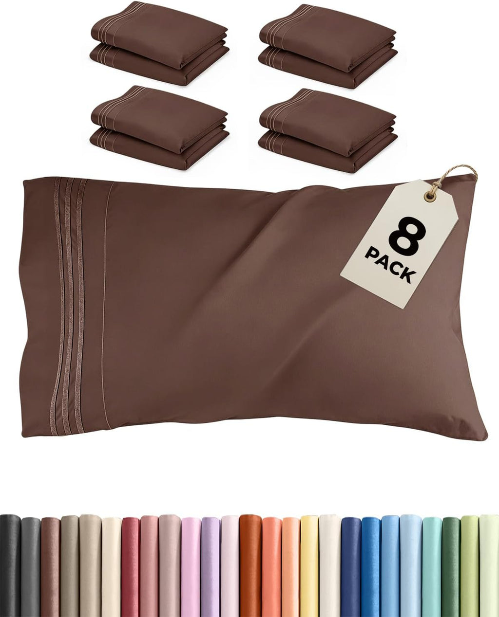 CGKUnlimited King Pillow Cases Set of 8 - Ultra Soft Hotel Quality Pillowcase Covers - Comfy & Wrinkle Free - Shrink, Stain and Fade Resist…