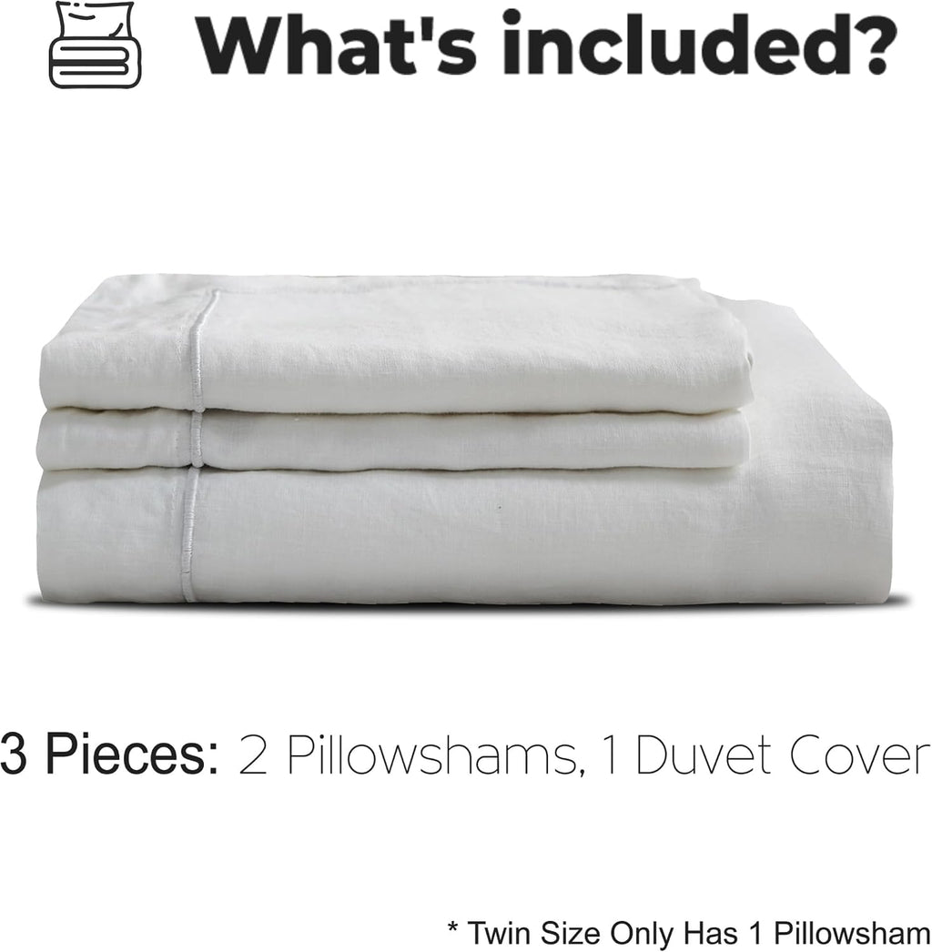 Simple&Opulence 100% Washed Linen Duvet Cover Set with Embroidered, 3 Pieces Soft Farmhouse Comforter Set with Button Closur…