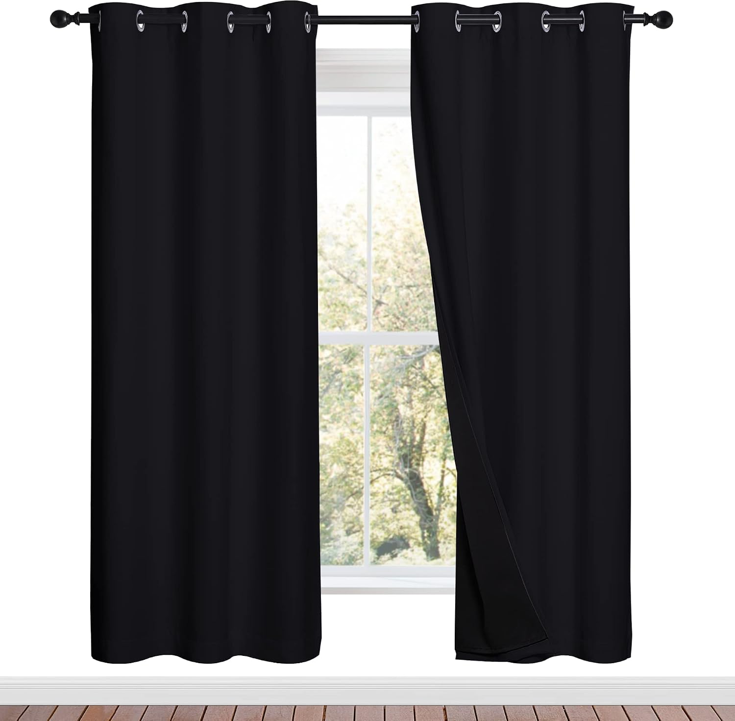 Nicetown 100% Blackout Window Curtain Panels, Full Light Blocking Drapes with Black Liner for Nursery, 72 inches Drop Thermal Bedroom Drape…