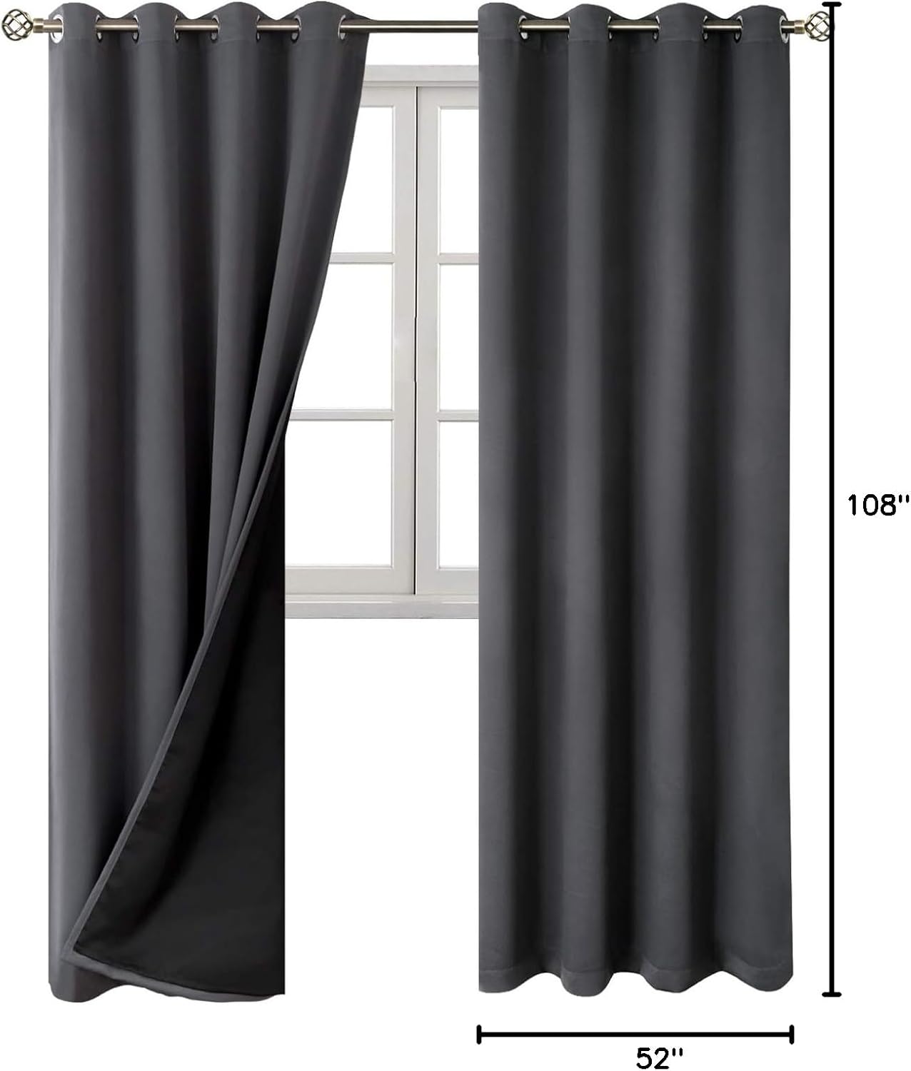 BGment 100% Blackout Curtains 108 Inch Long 2 Panles Set, Thermal Insulated Total Light Locking Soundproof Grommet Curtains & Drapes for Li…