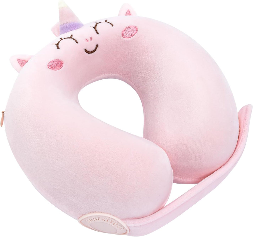 urnexttour Car Pillow for Big Kids Travel Neck Pillows, Foam Neck Support Travelling Pillow with Washable Cotton Pillowcases and Storage…