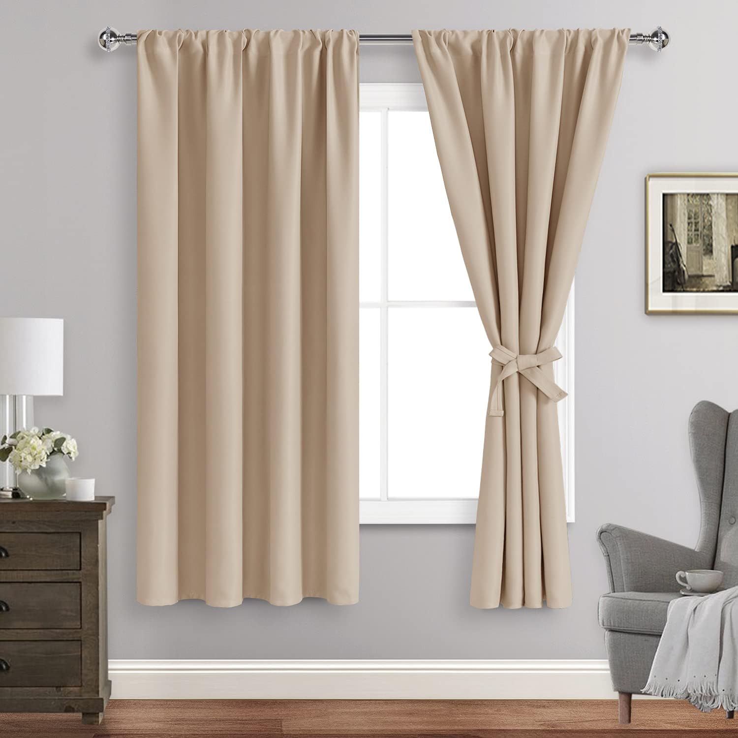 Jiuzhen Blackout Curtains for Bedroom– Thermal Insulated, Noise Reducing Room Darkening Rod Pocket Curtains for Living Room, Set of 2 Panels…