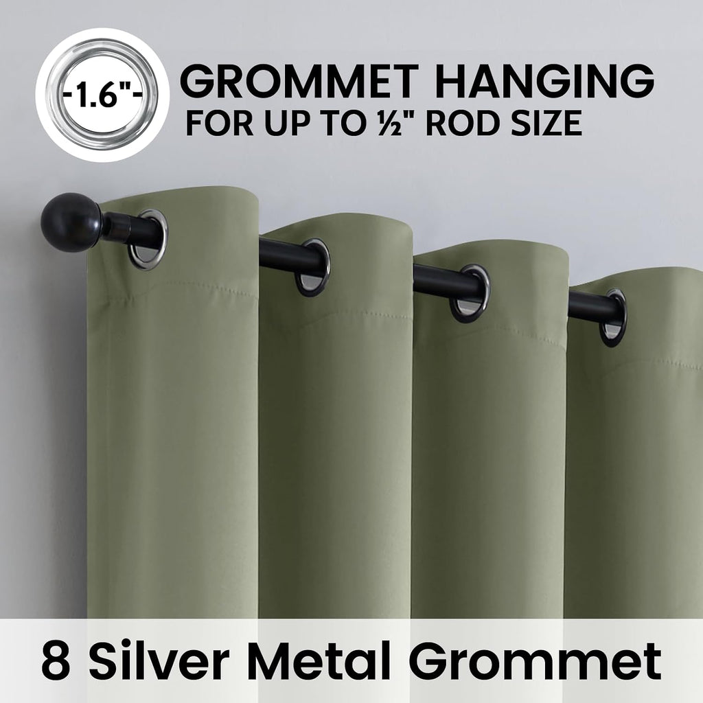 SimpleHome 100% Blackout Curtains for Bedroom, Thermal Insulated Light Sage Grommet Window Drapes Room Darkening Curtains for Living Room wi…